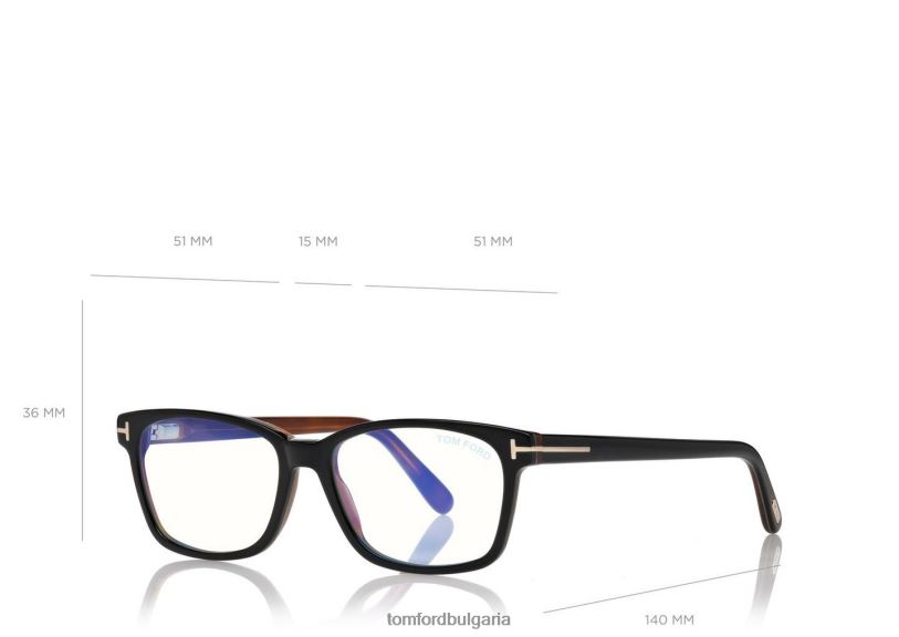Жени очила класическа правоъгълна оптика със син блок черно + кафяво TOM FORD B880D2203