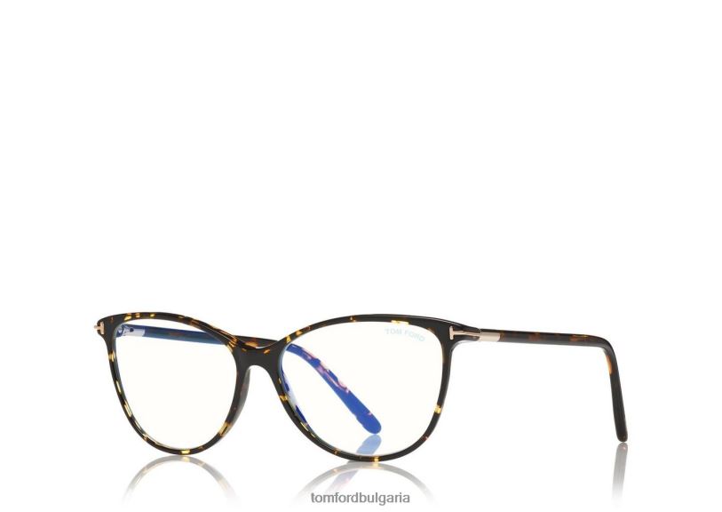 Жени очила мека кръгла оптика със син блок раирана черна хавана TOM FORD B880D2222