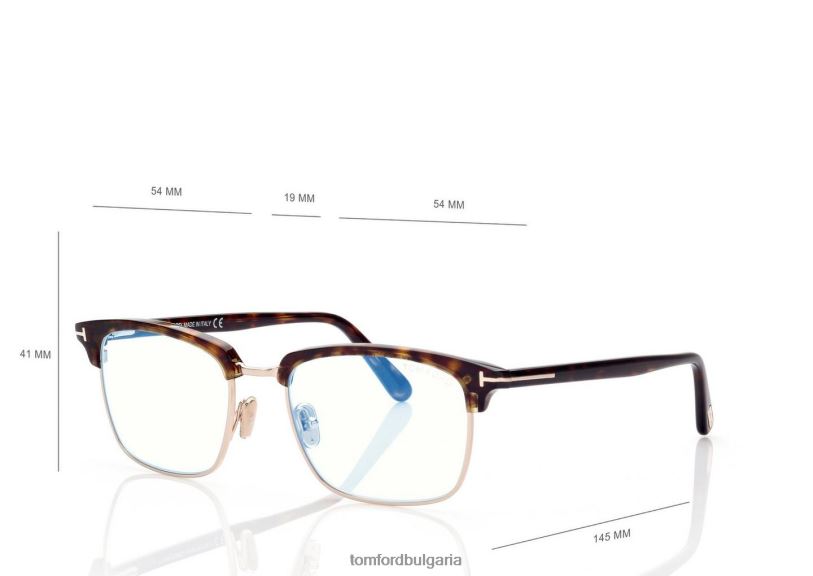 мъже очила оптика с квадратна форма на син блок тъмна Хавана TOM FORD B880D1978
