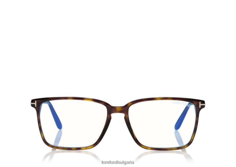 мъже очила оптика с мека квадратна форма на син блок тъмна Хавана TOM FORD B880D2001