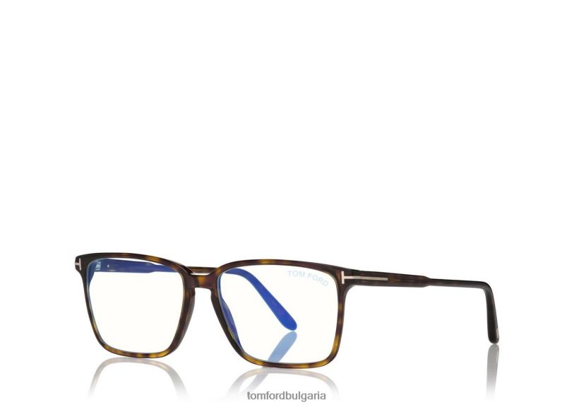 мъже очила оптика с мека квадратна форма на син блок тъмна Хавана TOM FORD B880D2001