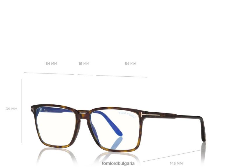 мъже очила оптика с мека квадратна форма на син блок тъмна Хавана TOM FORD B880D2001
