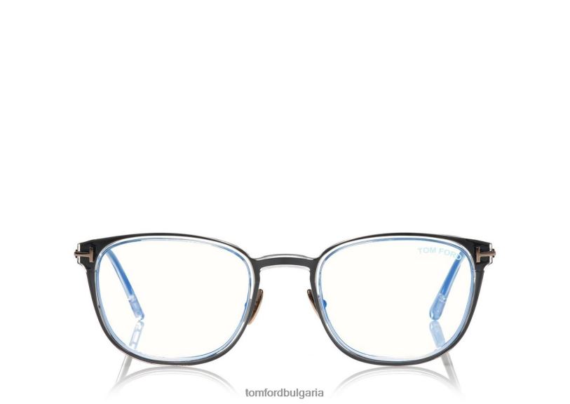мъже очила тънка правоъгълна оптика със син блок черен TOM FORD B880D2003
