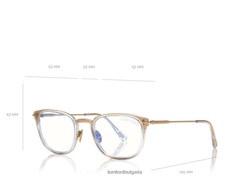 мъже очила тънка правоъгълна оптика със син блок злато TOM FORD B880D2005