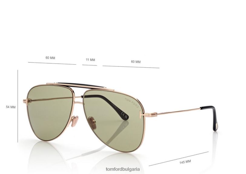 мъже очила слънчеви очила Брейди розово злато/зелено TOM FORD B880D1843